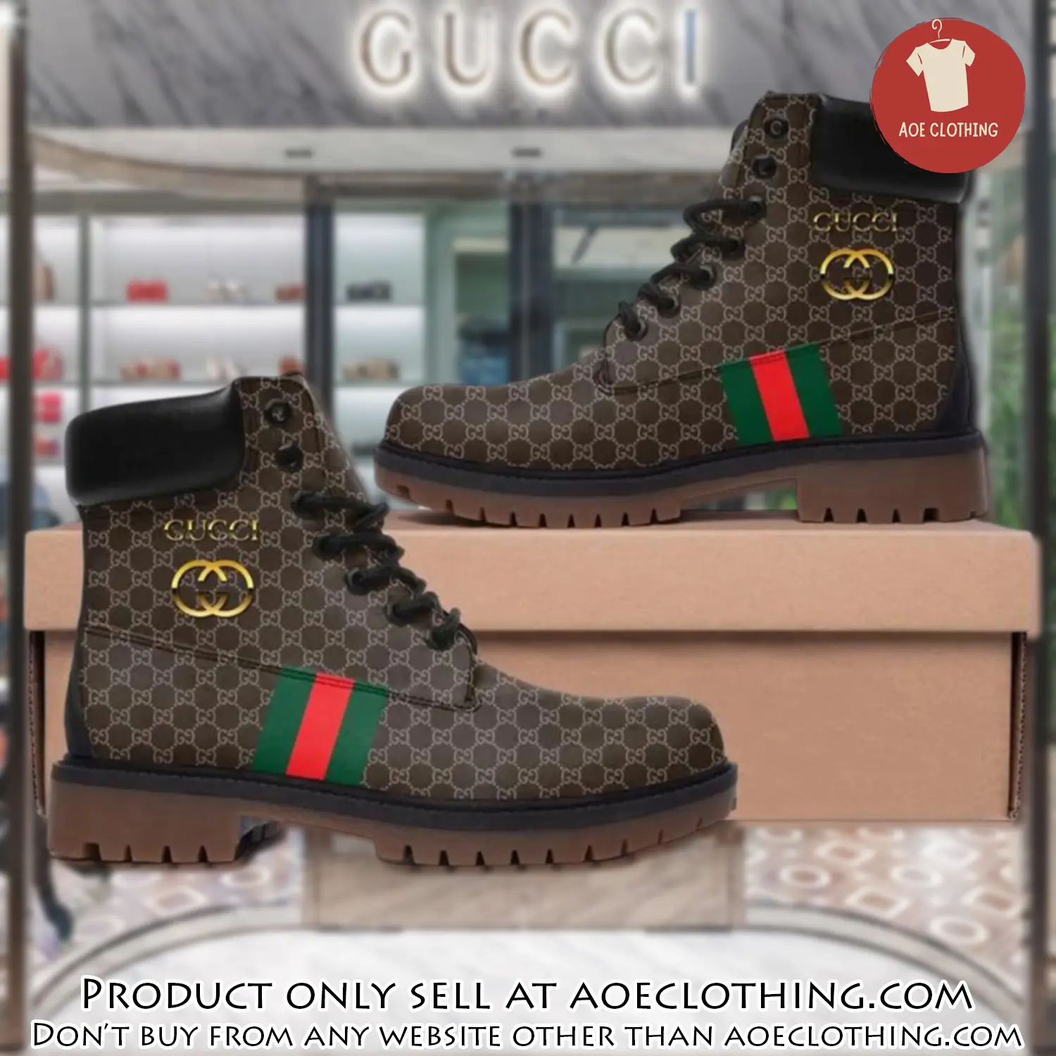 Gucci golden logo brown luxury brand boots premium gifts for men women aoe0924218